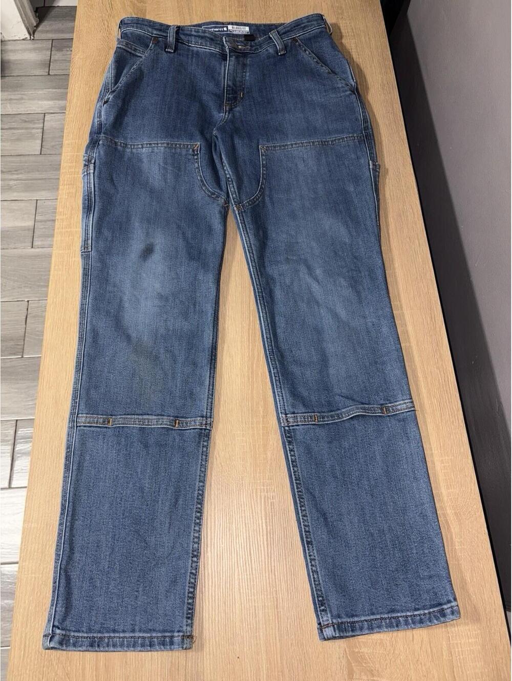 Carhartt Womens Blue Rugged Flex Relaxed Fit Double-Knee Front Jeans Size 6